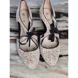 Boden Dalmatian Calf Hair dOrsay Kitten Heels Brown White Bow Pumps Size 38 7.5
